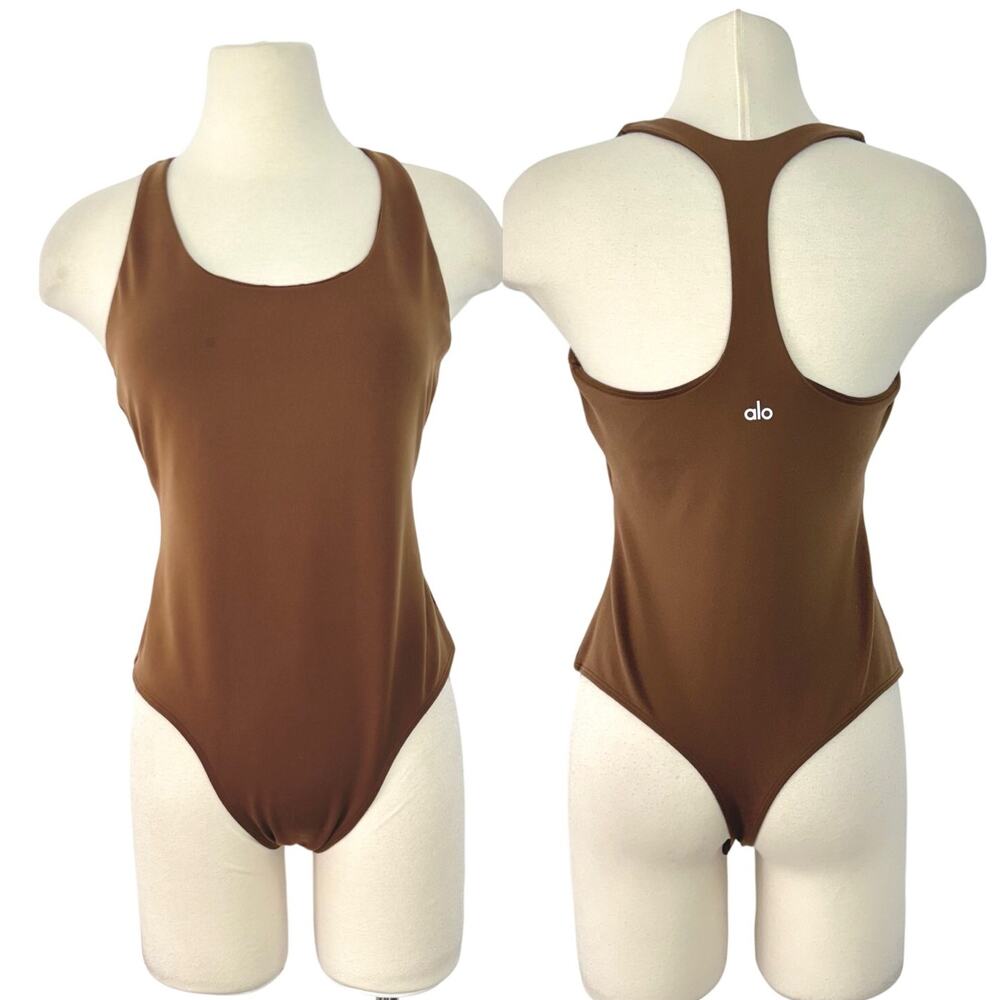 ALO Racerback Sleek Bodysuit Tank Brown L